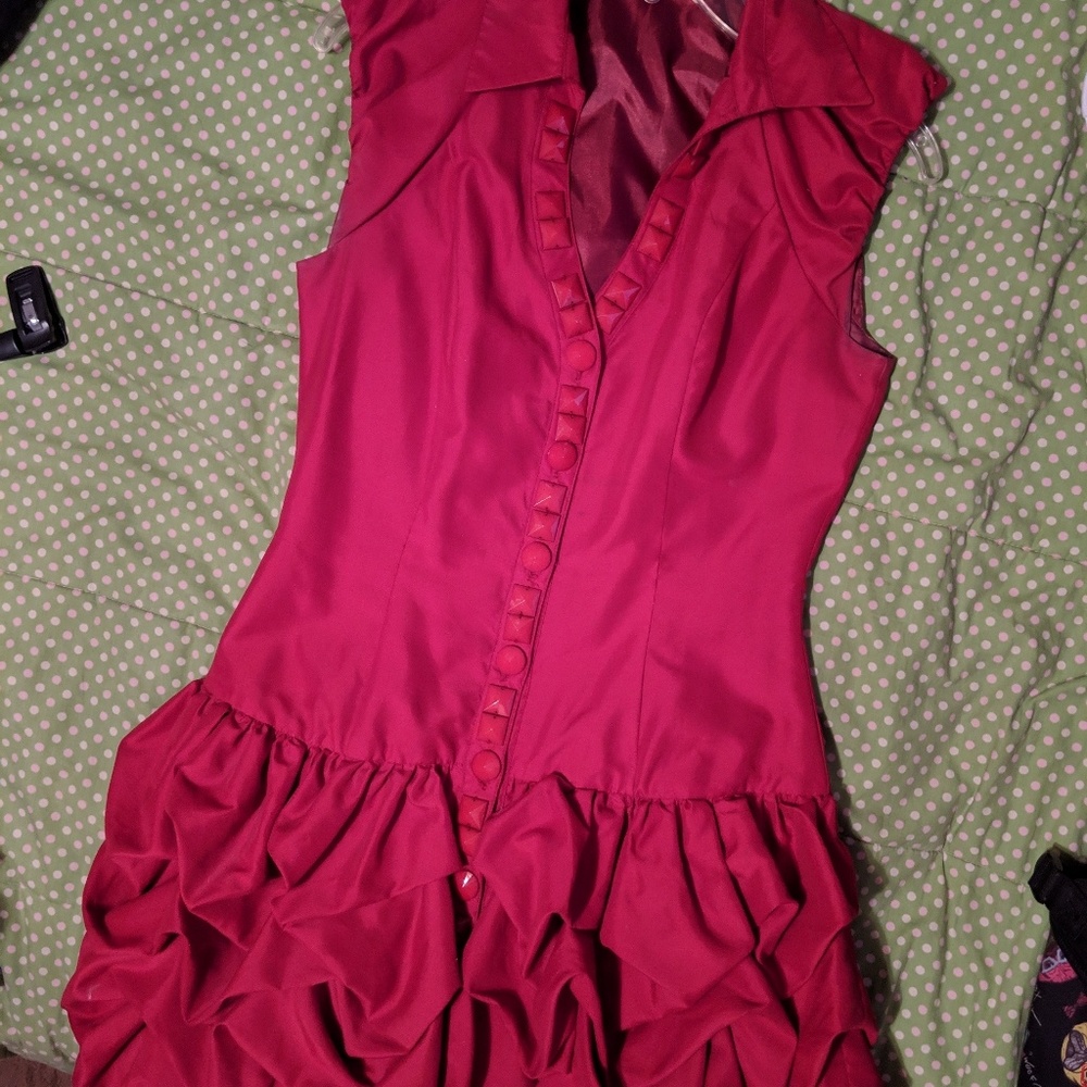 Deep Red Button Up/Ruffle Dress